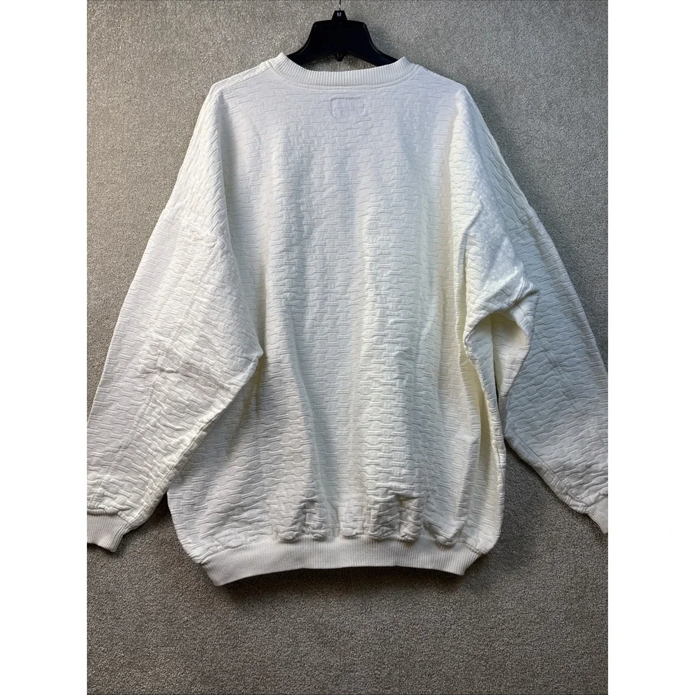 Time Out Sweatshirt Mens XL White Vintage 90s Textured Basketweave Oversized USA